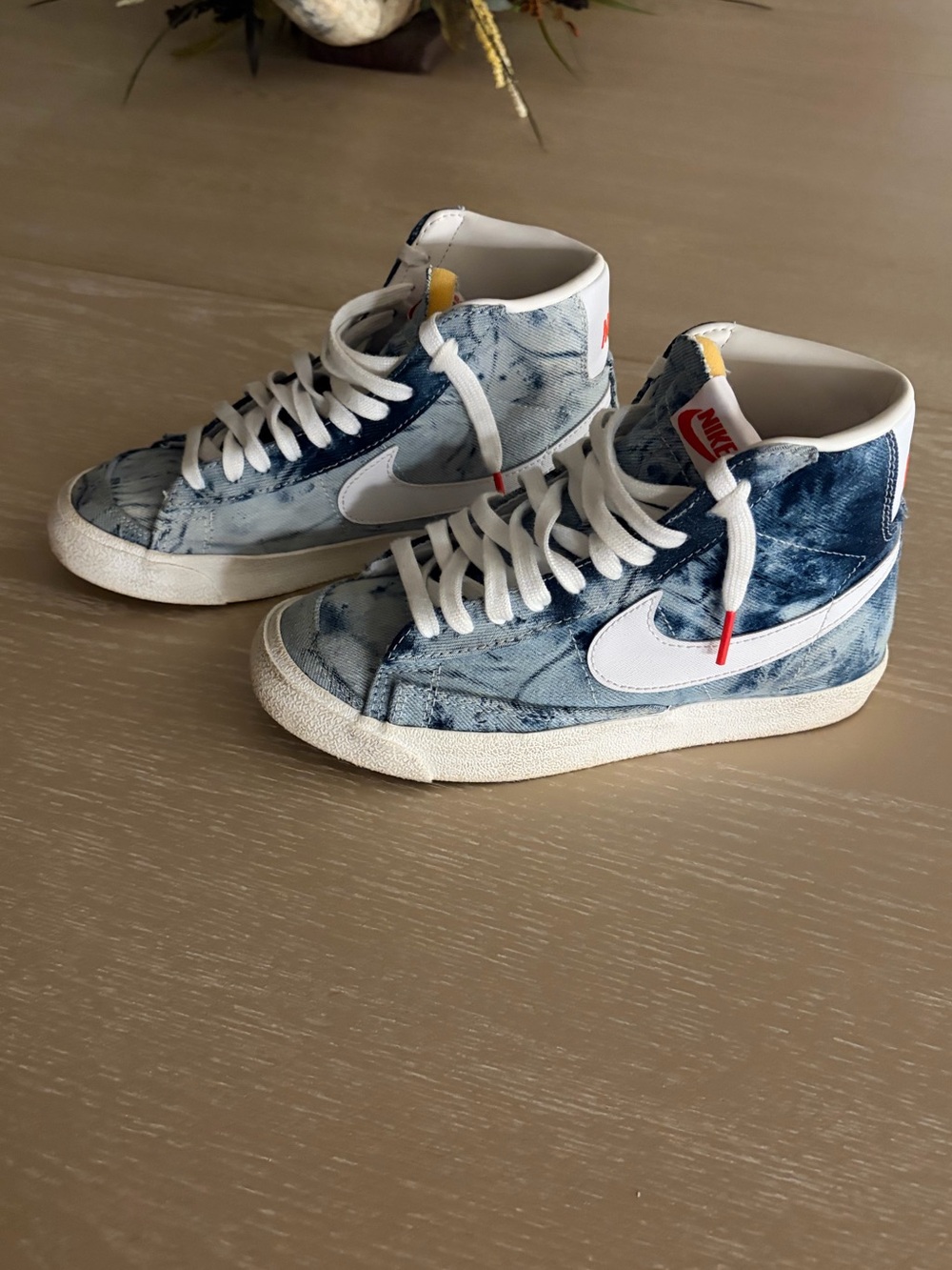 Nike Kids Blue Tie-Dye High-Top Sneakers with White Swoosh